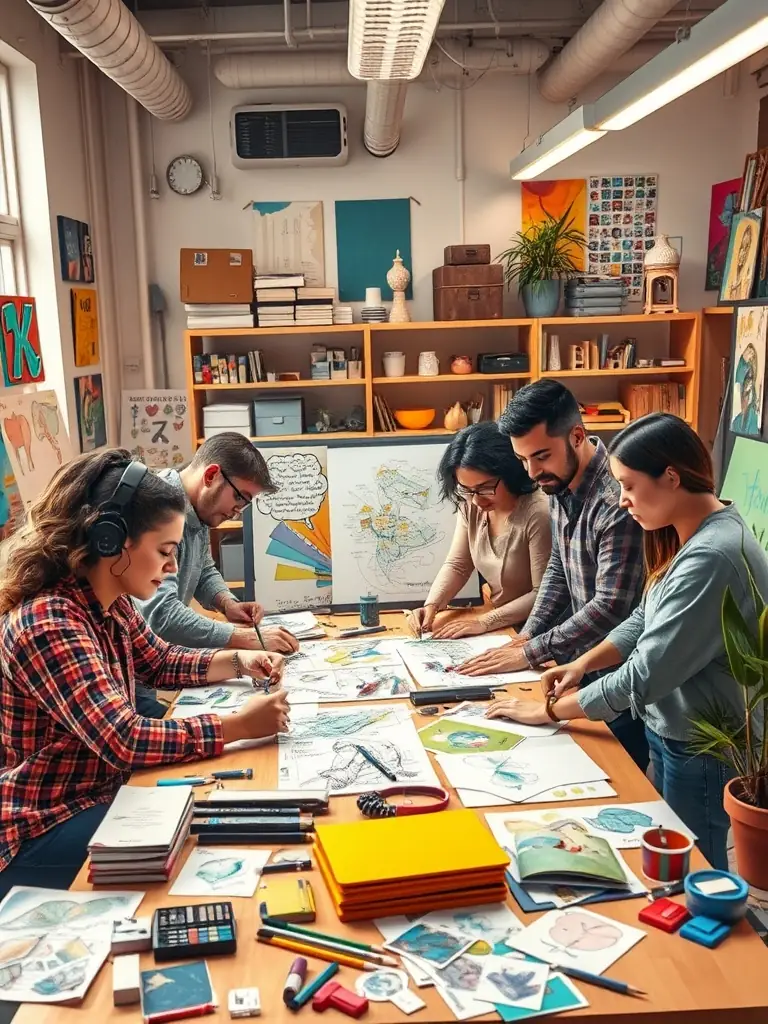 A creative team working on visual content for an advertising campaign, emphasizing the importance of compelling visuals and brand messaging.